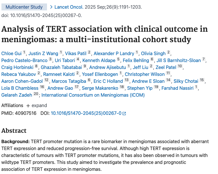 Research figure for Analysis of TERT association with clinical outcome in meningiomas: a multi-institutional cohort study
